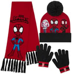 Marvel Ensembles Garçon, Hiver Accessoires Garçon Confortables pour l'École et les Voyages (Rouge/Noir Spidey 3 pièces)