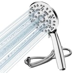 Cobbe Pommeau de douche avec tuyau - Économe en eau - 8 types de jet - Grande douche à effet pluie - Augmente la pression - Chromé