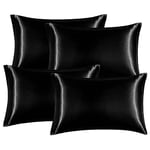 EHEYCIGA Satin Pillow Cases 4 Pack Black, Silky Pillowcases for hair and skin with Envelope Closure, Standard Size, 50x75 cm