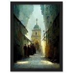 Via Dolorosa Street Pilgrims Heading To The Church Of Holy Sepulchre Artwork Framed Wall Art Print A4