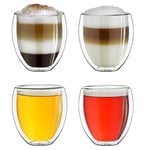 Creano Double Walled Coffee Glasses 400ml - Insulated Latte Macchiato Cups - Cappuccino, Tea - Handmade Heat Resistant Mugs - 4 pcs (Pack of 1)