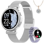 Sanorum Montre Connectée Femme avec Bluetooth, 1.27'' HD Smartwatch avec Collier, Sommeil/Fonction Féminine/Fréquence Cardiaque/SpO2 120+ Modes Sport Podomètre Calories IP68 iOS Android Argento