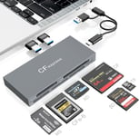 Lecteur de Carte Type B avec USB 3.2 Gen 2 10Gpbs, 8 en 1 USB-C/USB-A Type B Adaptateur Compatible avec Type B/SD/TF/CF/XD/MS/USB, Lire 6 Cartes et 2 USB Simultanément