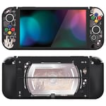 PlayVital ZealProtect Soft Protective Case for Nintendo Switch OLED, Flexible Protector Joycon Grip Cover for Switch OLED with Thumb Grip Caps & ABXY Direction Button Caps - Silver Splatter