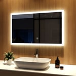 Miroir Salle de Bain 100x60cm Miroir lumineux led, Miroir Cosmétiques Mural dimmable avec éclairage, Interrupteur Tactile - Blanc froide/Blanc