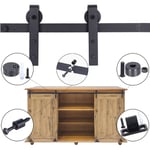 120cm Quincaillerie Kit de Rail pour Porte Coulissante Poulie de Rail Suspendue Système de Porte Double Armoire