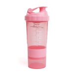 Phoenix Fitness Protein Shaker Bottle with Storage Compartments - 500ml Leakproof BPA Free Easy Clean Bottle for Powder Shakes, Supplements, Vitamins & Snacks - Pink