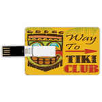 32G USB Flash Drives Credit Card Shape Tiki Bar Decor Memory Stick Bank Card Style Way to Tiki Club Vintage Poster Design Grunge Polynesian Exotic Retro Print Decorative,Multicolor Waterproof Pen Thum