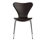 Fritz Hansen - 3107 Sjuan - Framsidesklädd, White, Läder, Elegance Dark Brown - Spisestoler - Arne Jacobsen - Brun - Lær/Metall/Tre