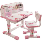 Ensemble bureau et chaise pour enfants, Chaise d'étude à hauteur réglable pour enfants avec motif de dessins animés,rose