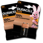 DURACELL 9v PP3 Battery Alkaline Block Smoke Alarm LR22 MN1604 Plus Power 2 Pack