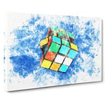 The Rubik Cube Watercolour Modern Canvas Wall Art Print Ready to Hang, Framed Picture for Living Room Bedroom Home Office Décor, 30x20 Inch (76x50 cm)