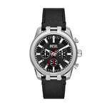 Diesel Montre pour homme, mouvement chronographe à quartz, boîtier en acier inoxydable noir de 43 mm avec bracelet en cuir ProPlanet, DZ4622