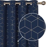 Deconovo Blackout Curtains, Window Treatments Gold W46 x L90, Navy Blue