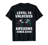 16th Birthday Gift Boy Gamer Level 16 Unlocked 2008 Birthday T-Shirt