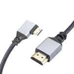 Câble adaptateur mini HDMI vers HDMI 4K,angle gauche de 90 degrés Mini HDMI mâle vers HDMI mâle Câble court en nylon tressé en aluminium,prise en charge 4K UHD,50 cm (gris)