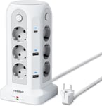 Multiprise Avec Interrupteur, 18 En 1 Multiprise Avec 6 Usb, 12 Prise Tour Multiprise Parafoudre Et Surtension Avec Rallonge Electrique 2M, Usb C Multiprise Bureau Pour Maison, Cuisine, Blanc