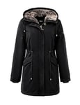 Orolay Parka Doublée en Fausse Fourrure pour Femme Parkas en Polaire Militaire avec Capuche à Cordon Réglable Noir L