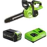 Greenworks G40CS30IIK2 Tronçonneuse à Batterie, Longueur du Guide-Chaîne de 12 Pouces (30cm), Vitesse de la Chaîne de 4,2 m/s, Poids de 2.6kg,Batterie 40V 4Ah et Chargeur, Garantie 3 Ans