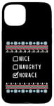 iPhone 15 Plus Nice, Naughty, Horace Christmas Ugly Sweater Style Case