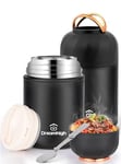 Dreamhigh® Thermos Alimentaire Chaud 550 ml, Acier Inoxydable Boite Repas Isotherme avec Poignée, boite alimentaire isotherme avec Cuillère, sans BPA, pour Ecole, Bureau, Camping (Noir)