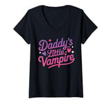 Womens Daddy's Little Vampire Sweet Tiny Bites Halloween Dad Kids V-Neck T-Shirt