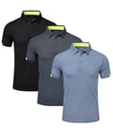 Csqtongan 3 Pack Men's Golf Polo Shirts Short Sleeve Breathable Polo T Shirts Multipack, Black/Grey/Dustyblue M