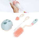 (Pink Blue Rotatable)Baby Bottle Brush Set Silicone Bottle Cleaning Brushes With