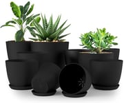 Utopia Home Pots de Fleurs en Plastique - Pots décoratifs Modernes en Plastique pour Plantes, Plantes Grasses, Fleurs et Cactus (Noir, Lot de 10)