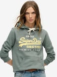 Superdry Puff Print Vl Graphic Hoodie - Green, Green, Size 14, Women