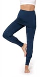 Bellivalini Pantalon Long avec Jupe Courte pour Femmes Sport Yoga Jogging Pilates pour l'été Legging Flare Jupette BLV50-275 (Bleu Marine, XL)