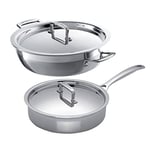 Le Creuset 3-Ply Stainless Steel Saute Pan with Lid, 24 cm and Shallow Casserole, 30 cm