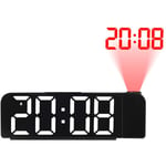 RéVeil à Projection Rotation 180° 12/24H Horloge NuméRique LED Charge USB RéVeil Projecteur de Plafond (Blanc)