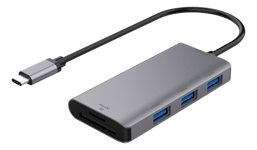 USB-C hub til 3 x USB-A 3.0 + SD/microSD Kortlæser - Grå