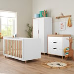 Tutti Bambini Fika 3 piece set White & Light Oak Cot Bed Wardrobe Chest/Changer