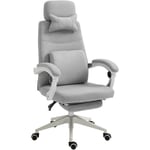 Vinsetto - Fauteuil de bureau manager grand confort dossier réglable repose-pied coussin lombaire roulettes 360° lin 62L x 68P x 127H cm gris