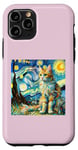 Coque pour iPhone 11 Pro Van Gogh T-shirt Motif chat Nuit étoilée