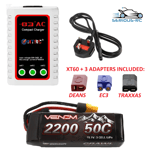 Venom RC Car Battery 11.1v 3S LiPo 2200mAh XT60 DEANS EC3 TRAXXAS & LiPo Charger