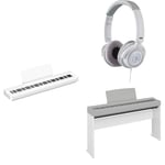 Yamaha P-225 Digital Piano, white - Lightweight, Portable digital piano bundled with HPH-150 Headphones, and L-200 Wooden Digital Piano Stand