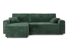 BAÏTA Mira 4 Seater Corner Sofa Bed with Reversible Corner Storage Chest in Green Corduroy