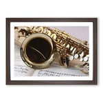 Big Box Art Saxophone Instrument & Sheet Music Framed Wall Art Picture Print Ready to Hang, Walnut A2 (62 x 45 cm)