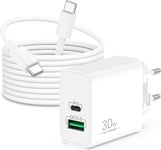 30w 2-Port Chargeur Pour Google Pixel 9/9 Pro Xl/8/8a/7/7a/6/5, Iphone 16 15 Pro Plus, Ipad, Samsung Galaxy S24/S23/Ultra, Accessoires Rapide Usb-C Usb-A Pr Bloc Adaptateur + Câble Type C 2m[X450]