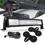 PICAA Incurvée 55cm 22 Pouces 270W Barre Lumineuse LED 4x4+Aimanté Support+Câblage Kit, 12V 24V Lampe de Travail LED Imperméable pour Voiture Camion Offroad SUV Tracteur