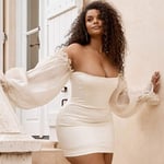 NF Automne Blanc Hors Épaule Bandage Robe Sexy À Manches Longues en Dentelle Femmes Club Celebrity Piste Robes De Soirée-Blanc_M