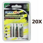 20X Pack Of 4 Ultra Max AAA Rechargeable Batteries 600 mAh NiMH HR03 LR03 R03