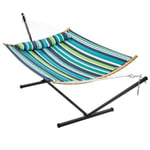 Hamac avec Support en Métal Oreiller Sac de Transport Extérieur Intérieur Jardin Balcon Terrasse Camping Rayures Vert