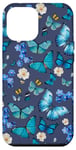 iPhone 12 Pro Max Blue Butterflies and Floral Pattern on Preppy Navy Blue Case