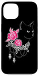 Coque pour iPhone 13 BLACK CAT PINK ROSES Adorable Kitten LOVERS | CAT love