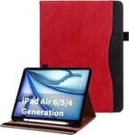 Coque Pour Ipad Air 6 M2 2024/Ipad Air 5 2022/Ipad Air 4 2020 Housse Premium En Cuir Pu Tablette, Compatible Ipad Air 6/5/4 Génération Avec Porte-Pencil Veille/Réveil Auto Rouge.[G1438]