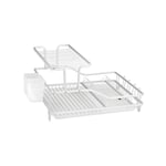 Wintem 2-Tier Dish Drainer Rust Proof Aluminium 55.5x35x27.3cm White-Includes Cup Holder on The Side of The Top Level, Non-Slip Feet, Removable Accessories and Divider, nd